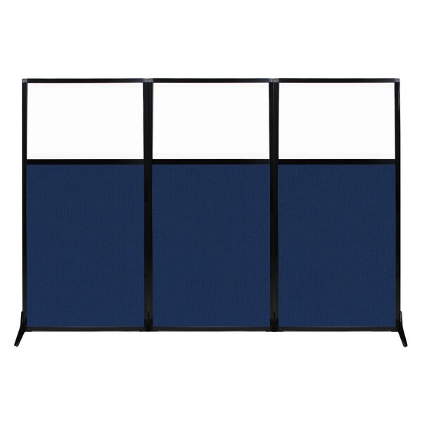 Work Station Screen 99" x 70" Navy Blue Fabric With Clear Window